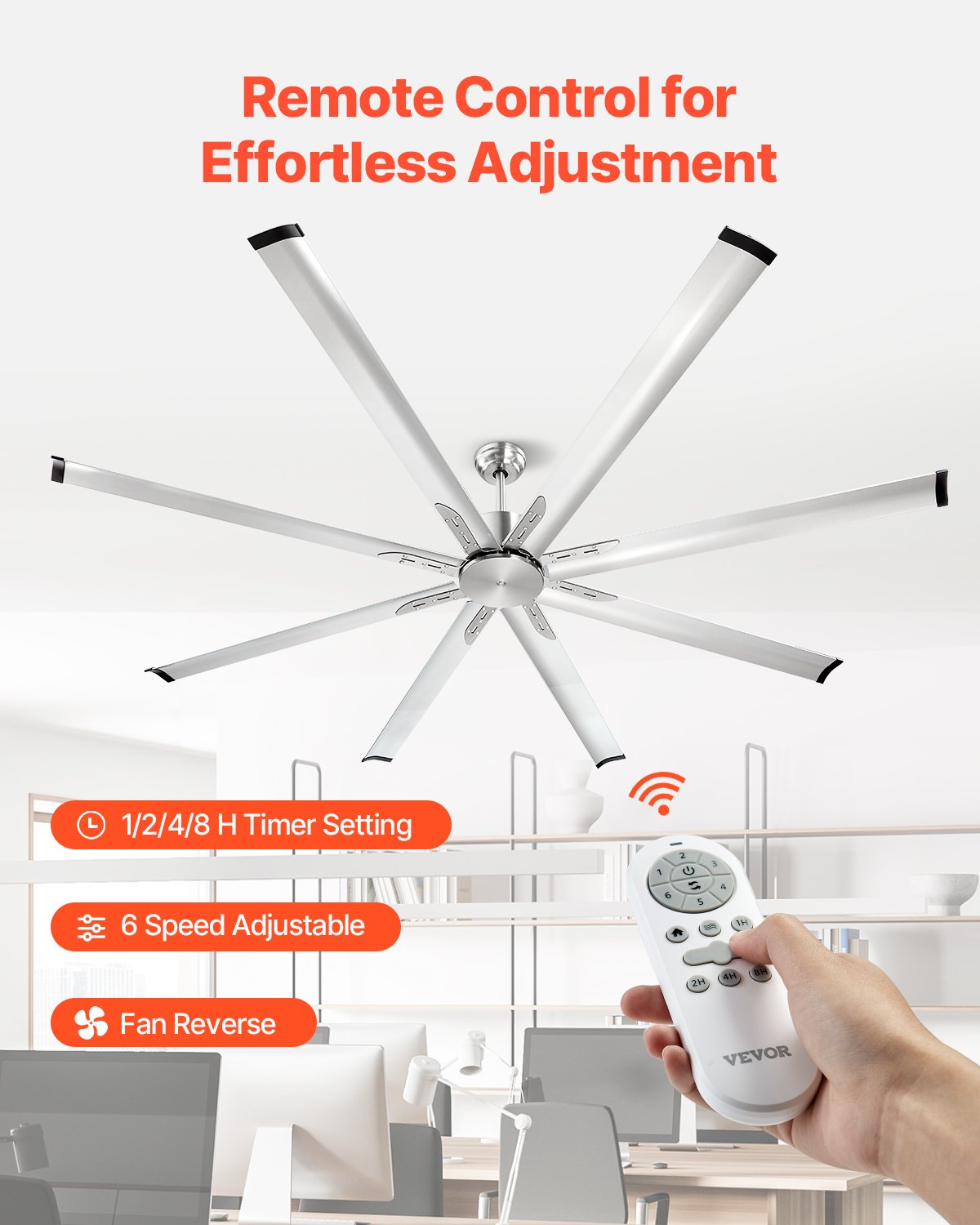 213 cm Ceiling Fan No Light, 6-Speed Remote Control, Aluminum 8-Blade, Reversible DC Motor, Modern Low Profile Flush Mount Fan for Bedroom, Living Room, Patio, Indoor/Outdoor, Brushed Nickel - Image 5
