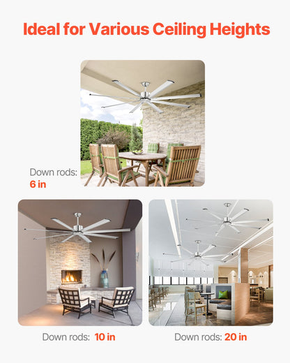 213 cm Ceiling Fan No Light, 6-Speed Remote Control, Aluminum 8-Blade, Reversible DC Motor, Modern Low Profile Flush Mount Fan for Bedroom, Living Room, Patio, Indoor/Outdoor, Brushed Nickel - Image 6