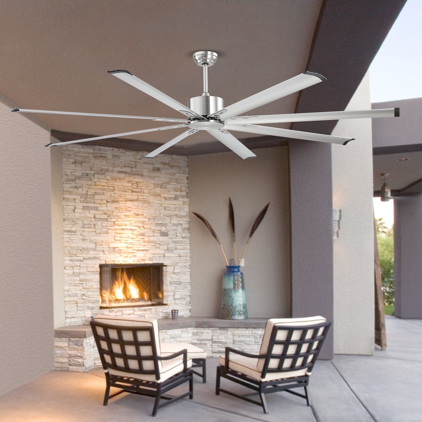 213 cm Ceiling Fan No Light, 6-Speed Remote Control, Aluminum 8-Blade, Reversible DC Motor, Modern Low Profile Flush Mount Fan for Bedroom, Living Room, Patio, Indoor/Outdoor, Brushed Nickel - Image 8