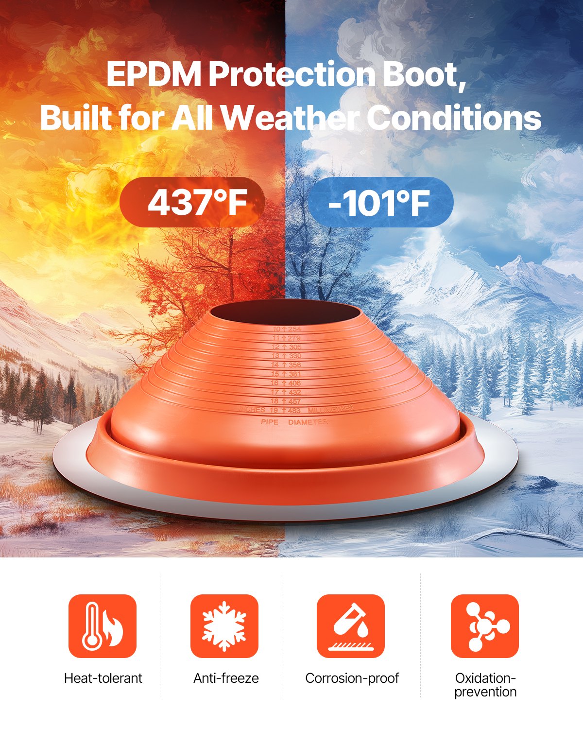 Metal Roof Pipe Flashing Boot Fits 254-483 mm Pipe High Temp Red Silicone - Image 3