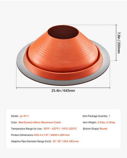 Metal Roof Pipe Flashing Boot Fits 254-483 mm Pipe High Temp Red Silicone - Image 7