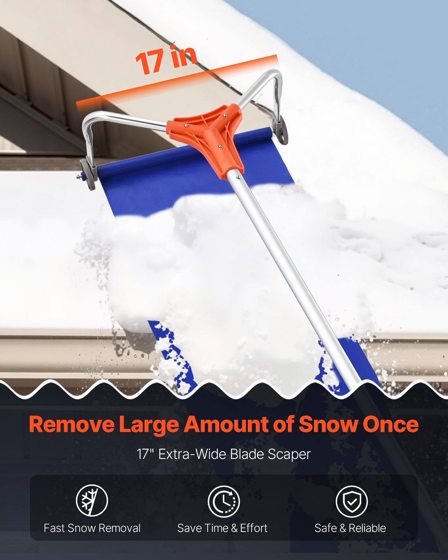 Snow Roof Rake, 27cm Aluminum Blade, 1.25-5.24 m Adjustable Roof Snow Scraper with Wheels & Slide, Lightweight Snows Removal Tool for House Rooftop Leaves Debris Clearing - Image 2