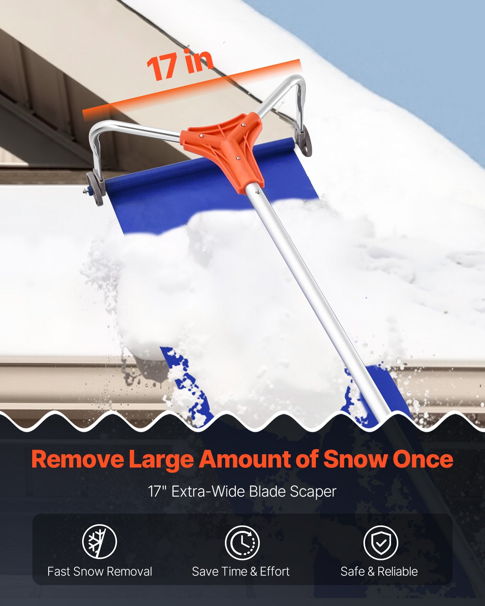 Snow Roof Rake, 27cm Aluminum Blade, 1.25-5.24 m Adjustable Roof Snow Scraper with Wheels & Slide, Lightweight Snows Removal Tool for House Rooftop Leaves Debris Clearing - Image 2