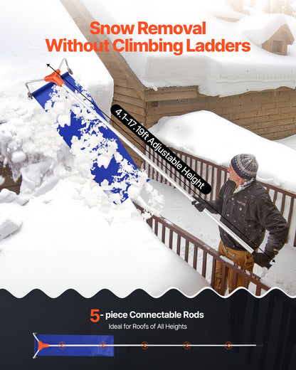 Snow Roof Rake, 27cm Aluminum Blade, 1.25-5.24 m Adjustable Roof Snow Scraper with Wheels & Slide, Lightweight Snows Removal Tool for House Rooftop Leaves Debris Clearing - Image 4
