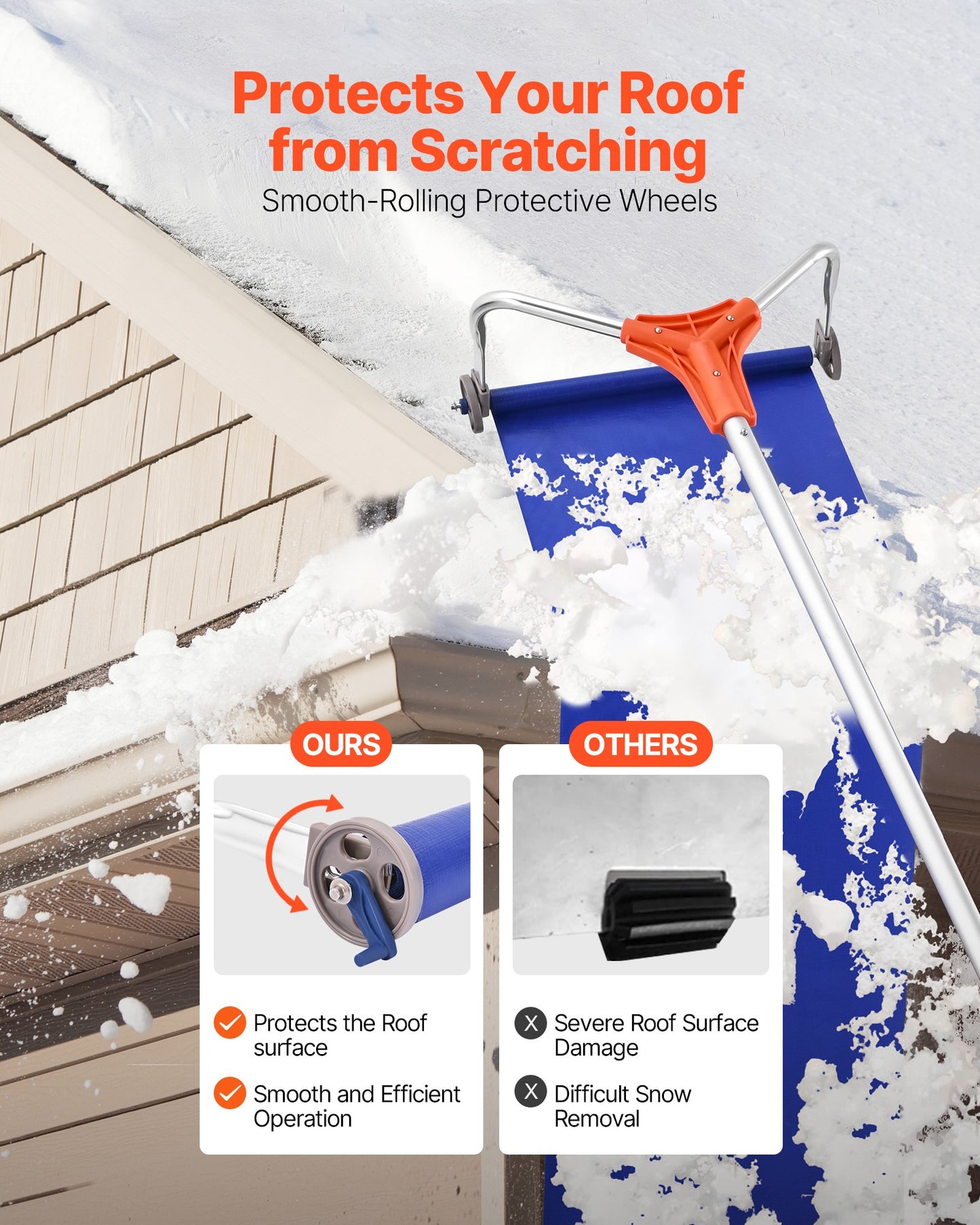 Snow Roof Rake, 27cm Aluminum Blade, 1.25-5.24 m Adjustable Roof Snow Scraper with Wheels & Slide, Lightweight Snows Removal Tool for House Rooftop Leaves Debris Clearing - Image 5