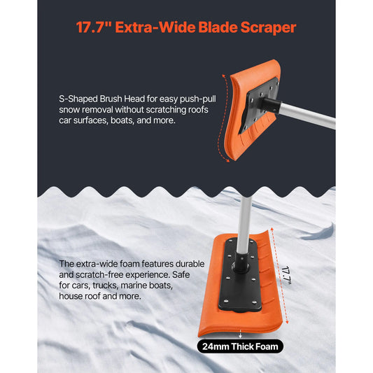 Snow Roof Rake, 45cm Foam Blade, 2.25-5.62 m Adjustable Roof Snow Scraper, Extension Tubes & Non-Slip Handle, Lightweight Snows Removal Tool for House Leaves Debris Clearing - Image 2