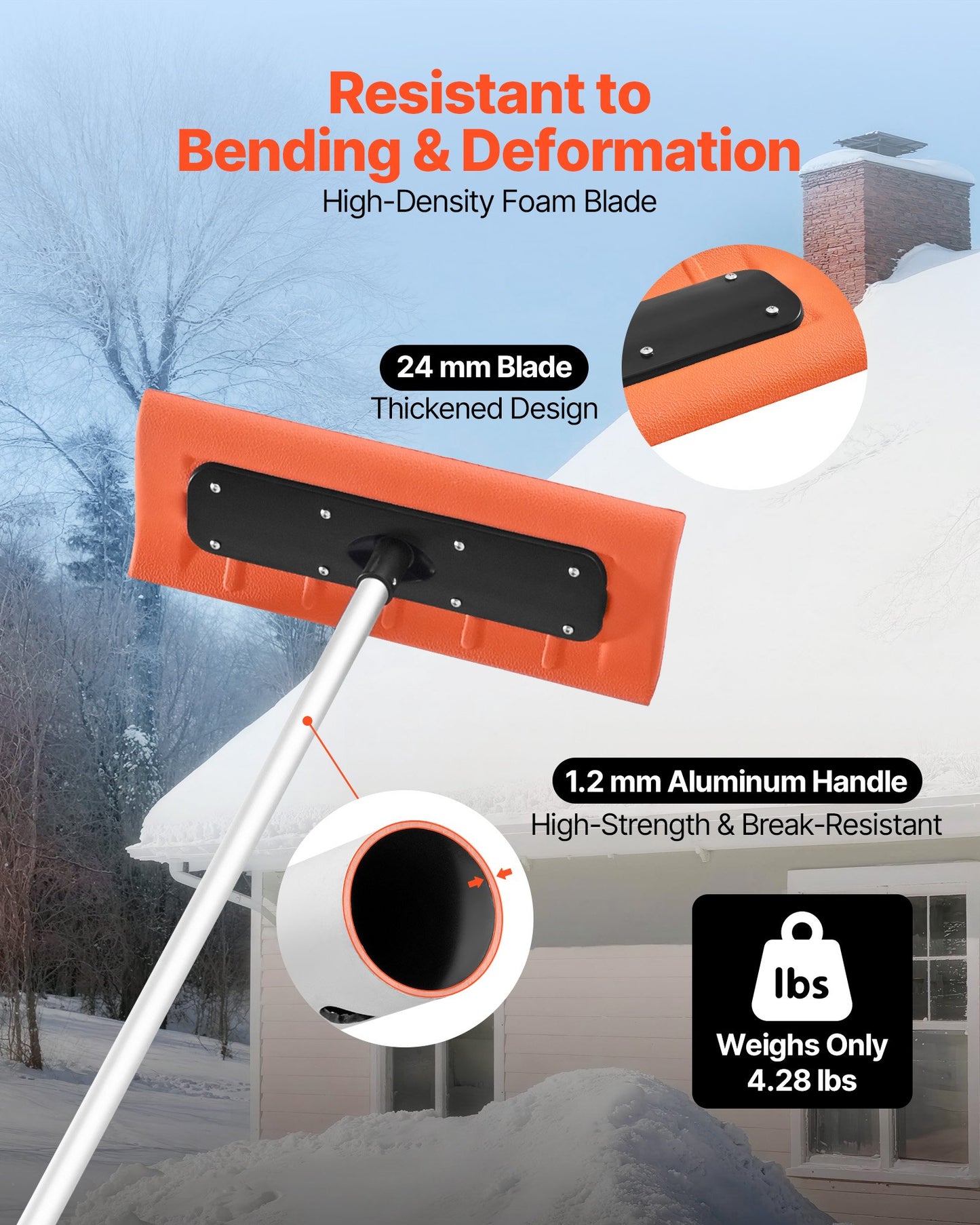 Snow Roof Rake, 45cm Foam Blade, 2.25-5.62 m Adjustable Roof Snow Scraper, Extension Tubes & Non-Slip Handle, Lightweight Snows Removal Tool for House Leaves Debris Clearing - Image 3