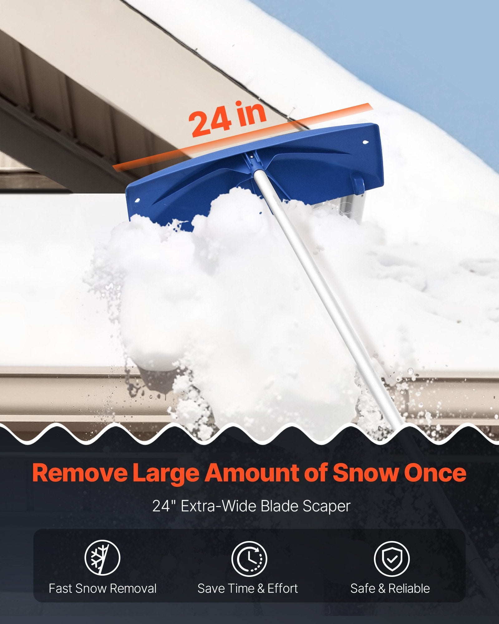 Snow Roof Rake, 60cm PP Plastic Blade, 1.18-5.55 m Adjustable Roof Snow Scraper with Wheels, Anti-Slip Handle Snows Removal Tool, Lightweight House Rooftop Rake for Leaves Debris Removal - Image 2