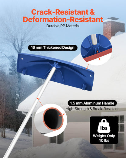 Snow Roof Rake, 60cm PP Plastic Blade, 1.18-5.55 m Adjustable Roof Snow Scraper with Wheels, Anti-Slip Handle Snows Removal Tool, Lightweight House Rooftop Rake for Leaves Debris Removal - Image 3