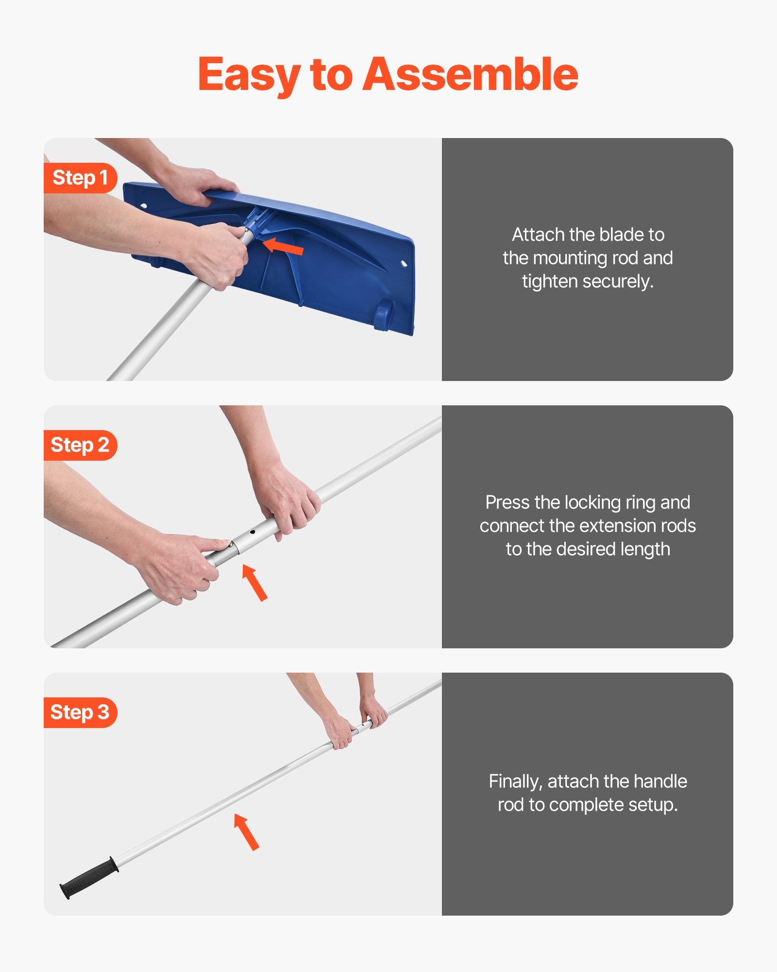 Snow Roof Rake, 60cm PP Plastic Blade, 1.18-5.55 m Adjustable Roof Snow Scraper with Wheels, Anti-Slip Handle Snows Removal Tool, Lightweight House Rooftop Rake for Leaves Debris Removal - Image 6