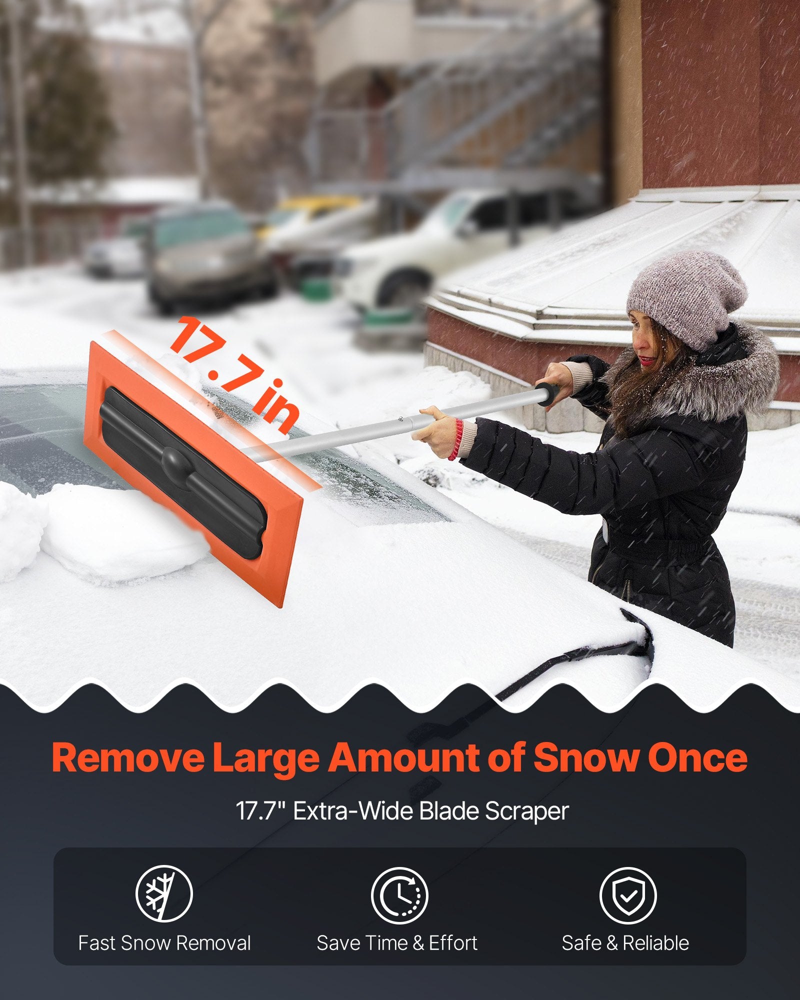 VEVOR Snow Roof Rake, 1.2m Long Reach Car Roof Snow Scraper, 45cm Foam Blade for No Scratches, Non-Slip Handle, Lightweight Snows Removal Tool for Vehicle Garage Rooftop Leaves Debris Clearing - Image 2