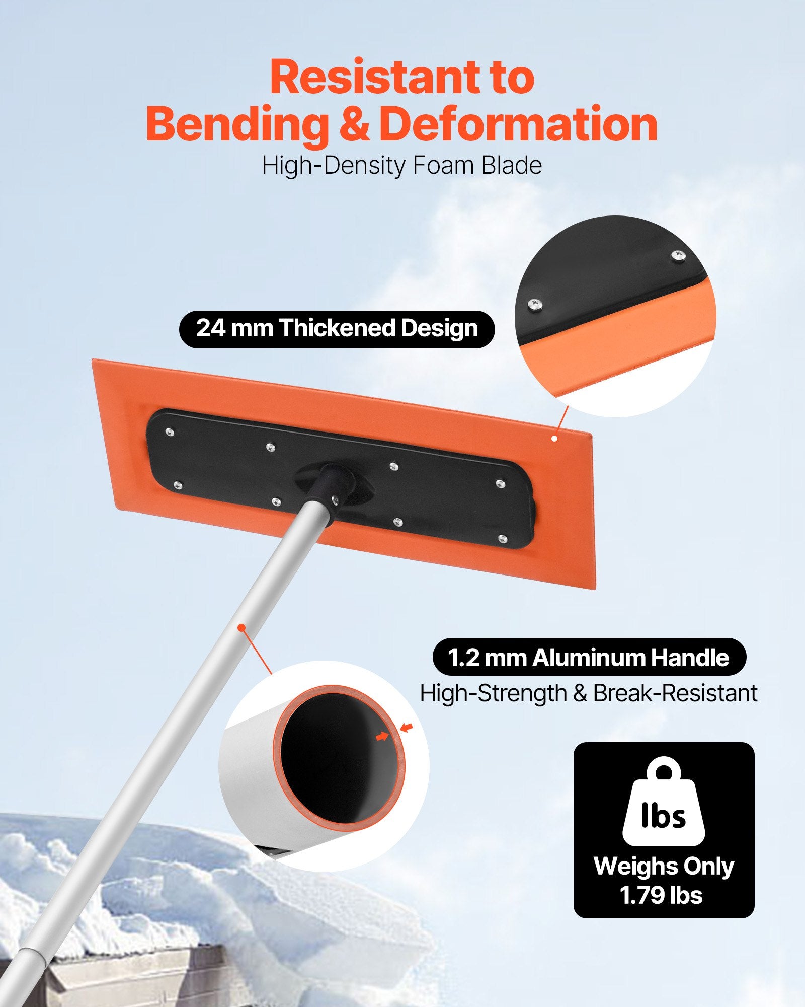 VEVOR Snow Roof Rake, 1.2m Long Reach Car Roof Snow Scraper, 45cm Foam Blade for No Scratches, Non-Slip Handle, Lightweight Snows Removal Tool for Vehicle Garage Rooftop Leaves Debris Clearing - Image 3