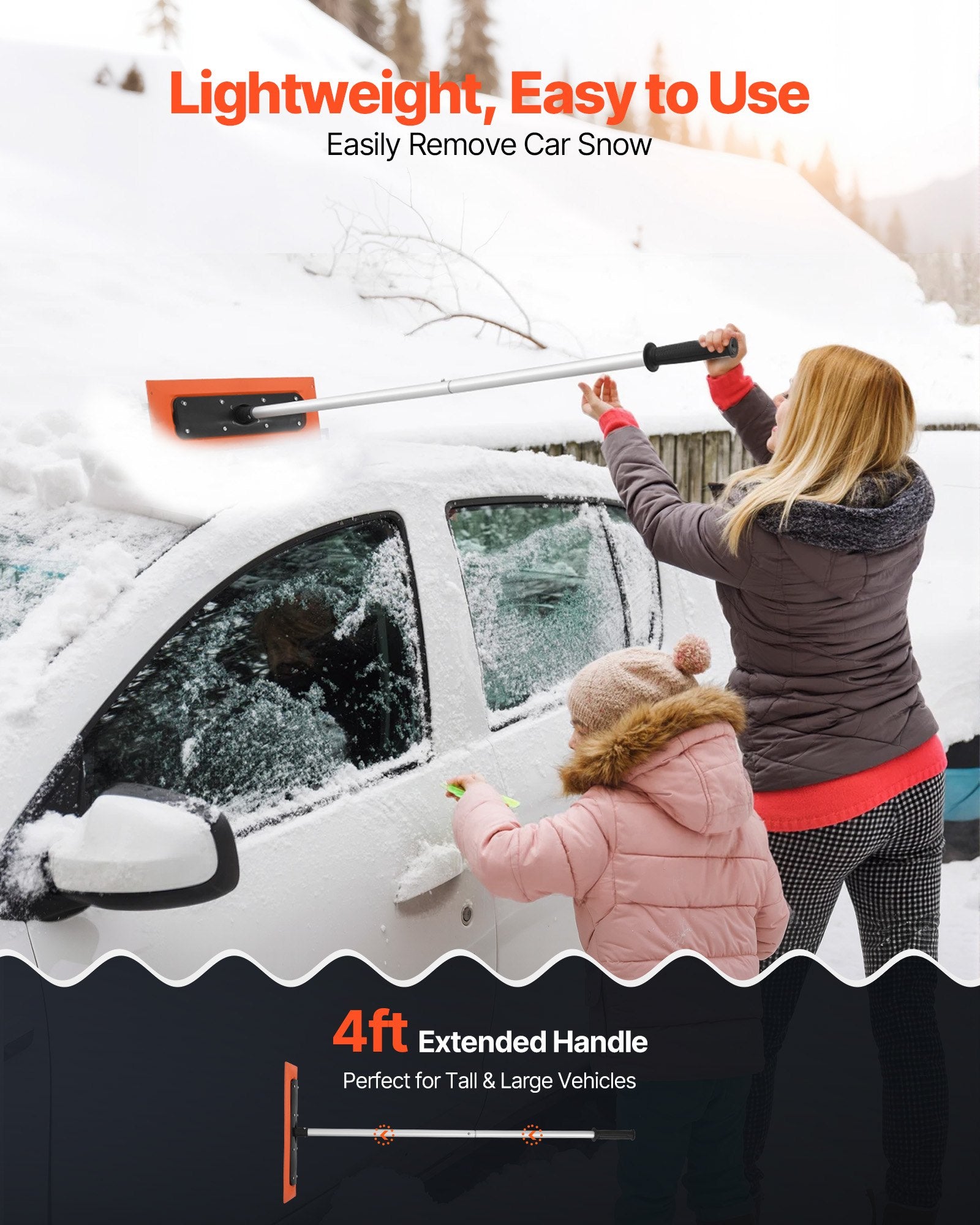 VEVOR Snow Roof Rake, 1.2m Long Reach Car Roof Snow Scraper, 45cm Foam Blade for No Scratches, Non-Slip Handle, Lightweight Snows Removal Tool for Vehicle Garage Rooftop Leaves Debris Clearing - Image 4