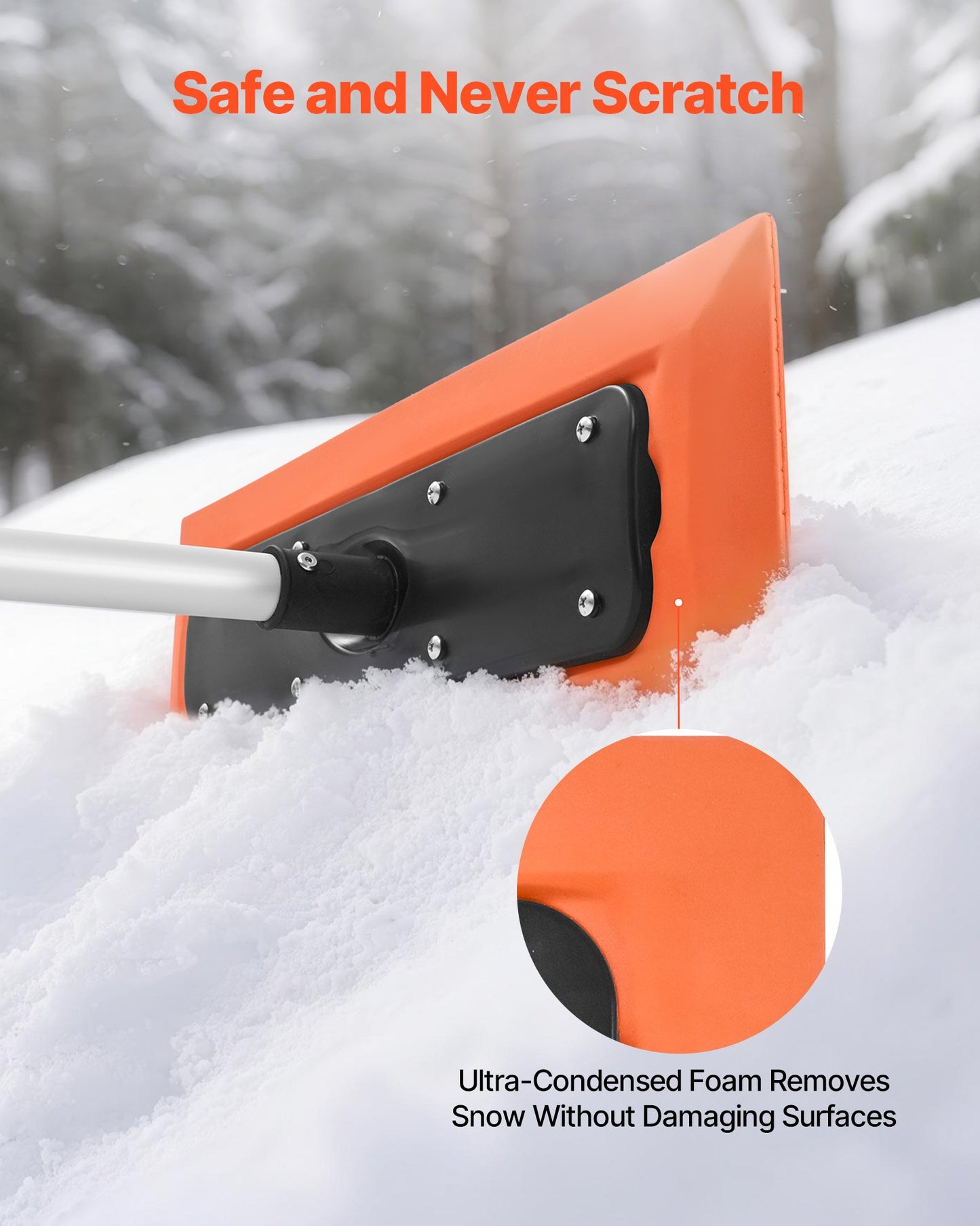 VEVOR Snow Roof Rake, 1.2m Long Reach Car Roof Snow Scraper, 45cm Foam Blade for No Scratches, Non-Slip Handle, Lightweight Snows Removal Tool for Vehicle Garage Rooftop Leaves Debris Clearing - Image 5
