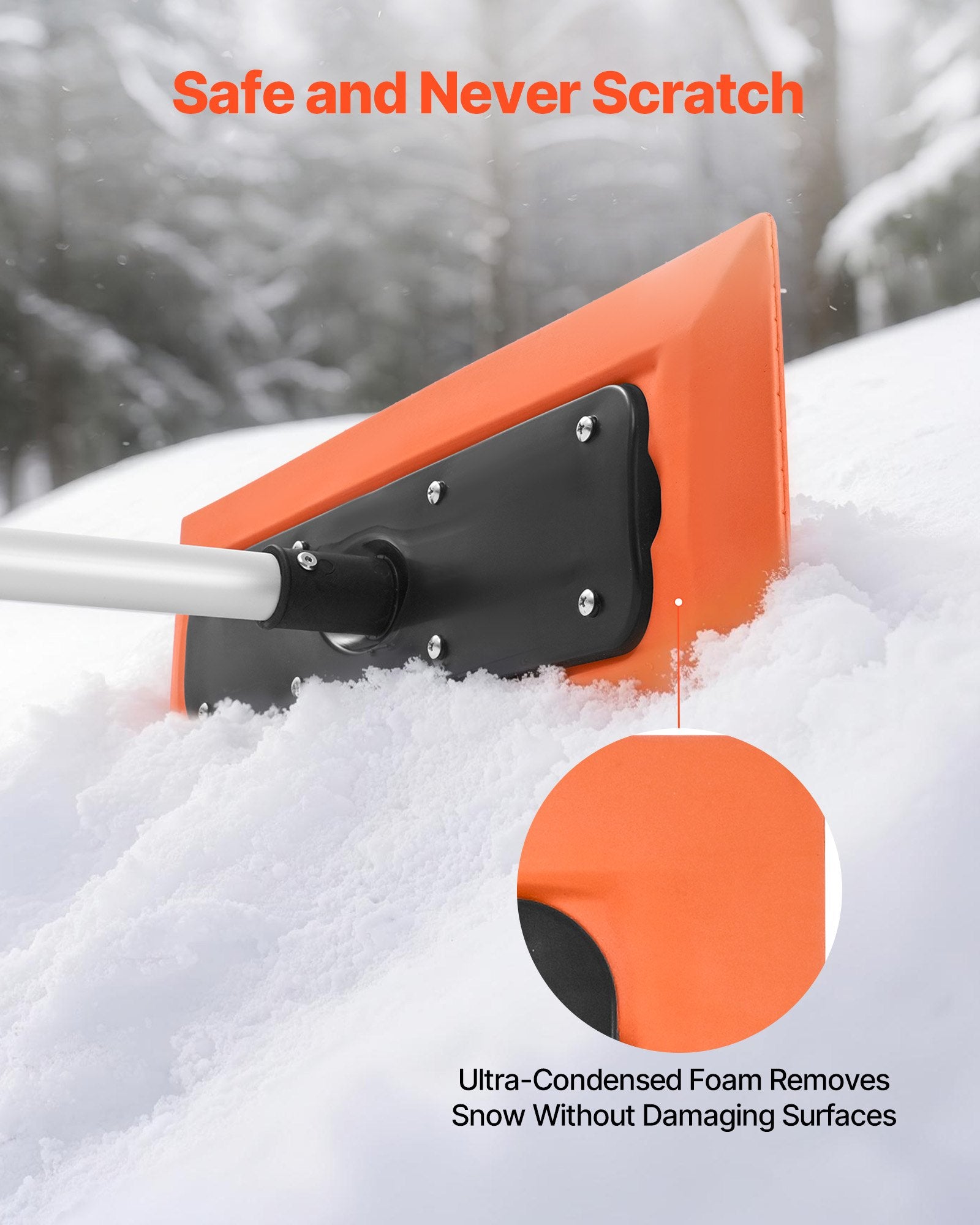 VEVOR Snow Roof Rake, 1.2m Long Reach Car Roof Snow Scraper, 45cm Foam Blade for No Scratches, Non-Slip Handle, Lightweight Snows Removal Tool for Vehicle Garage Rooftop Leaves Debris Clearing - Image 5
