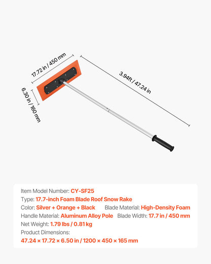 VEVOR Snow Roof Rake, 1.2m Long Reach Car Roof Snow Scraper, 45cm Foam Blade for No Scratches, Non-Slip Handle, Lightweight Snows Removal Tool for Vehicle Garage Rooftop Leaves Debris Clearing - Image 7