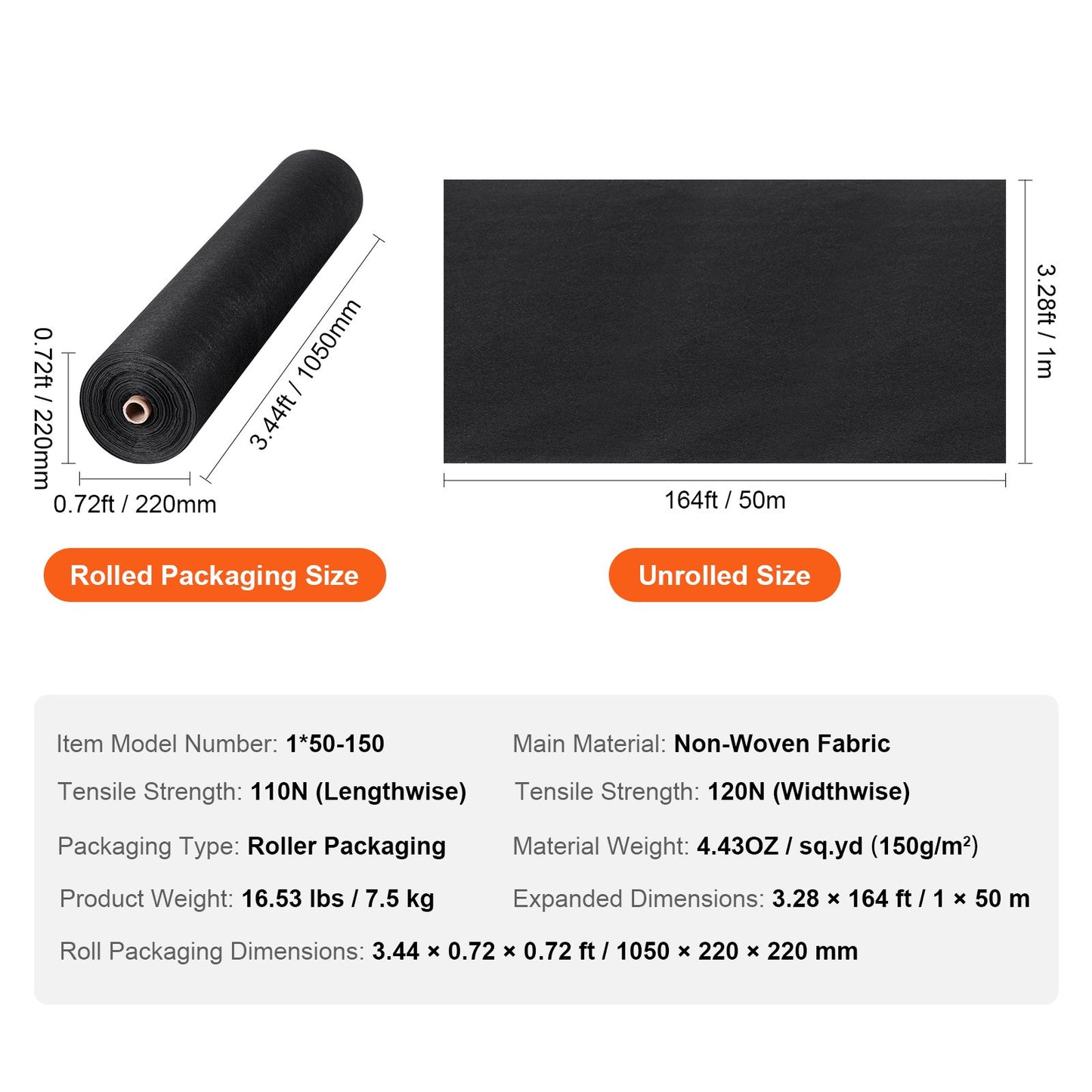 Driveway Fabric, 1*50m Non Woven Geotextile Fabric, Heavy Duty Garden Weed Barrier Fabric, 4.43OZ Landscape Fabric, French Drains Drainage Fabric, Ground Cover Weed Control Fabric,3.28 x 164 ft - Image 7