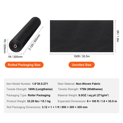 Non Woven Geotextile Fabric Under Gravel, 6x100FT 8OZ Driveway Fabric Landscape Fabric, Heavy Duty Weed Barrier Fabric, Ground Cover Weed Control Fabric, French Drains Drainage Fabric, Black - Image 7