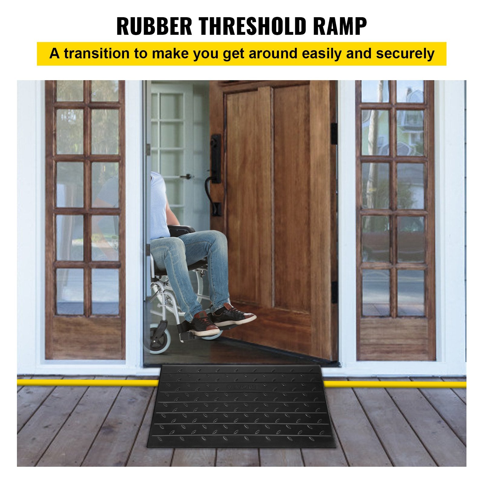 Rubber Threshold Ramp, 7.62 cm Rise Threshold Ramp Doorway, 3 Channels Cord Cover Rubber Solid Threshold Ramp, Rubber Angled Entry Rated 997.9 kg Load Capacity for Wheelchair and Scooter - Image 2