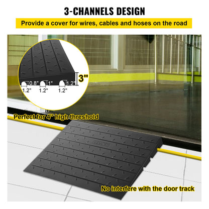 Rubber Threshold Ramp, 7.62 cm Rise Threshold Ramp Doorway, 3 Channels Cord Cover Rubber Solid Threshold Ramp, Rubber Angled Entry Rated 997.9 kg Load Capacity for Wheelchair and Scooter - Image 3