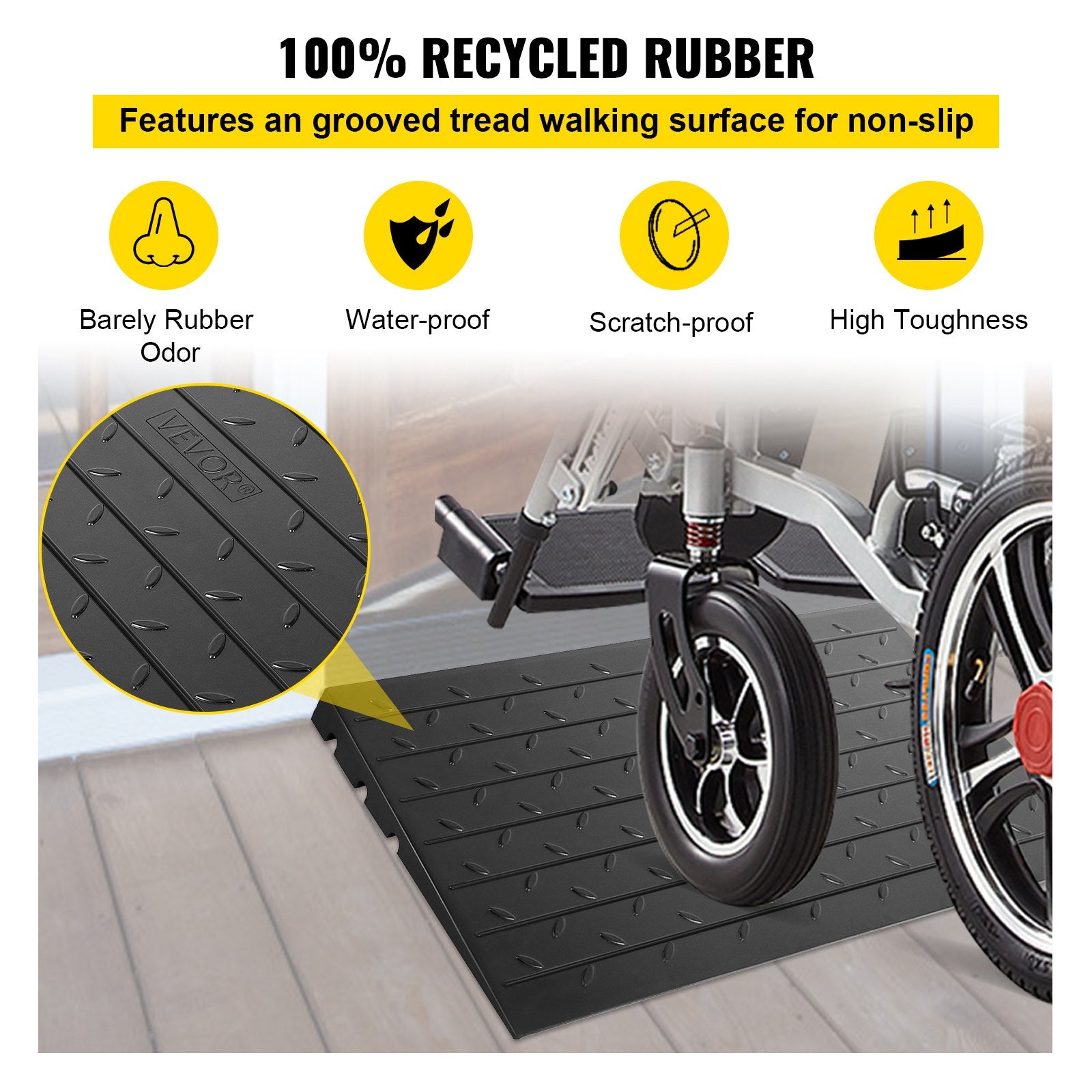 Rubber Threshold Ramp, 7.62 cm Rise Threshold Ramp Doorway, 3 Channels Cord Cover Rubber Solid Threshold Ramp, Rubber Angled Entry Rated 997.9 kg Load Capacity for Wheelchair and Scooter - Image 4