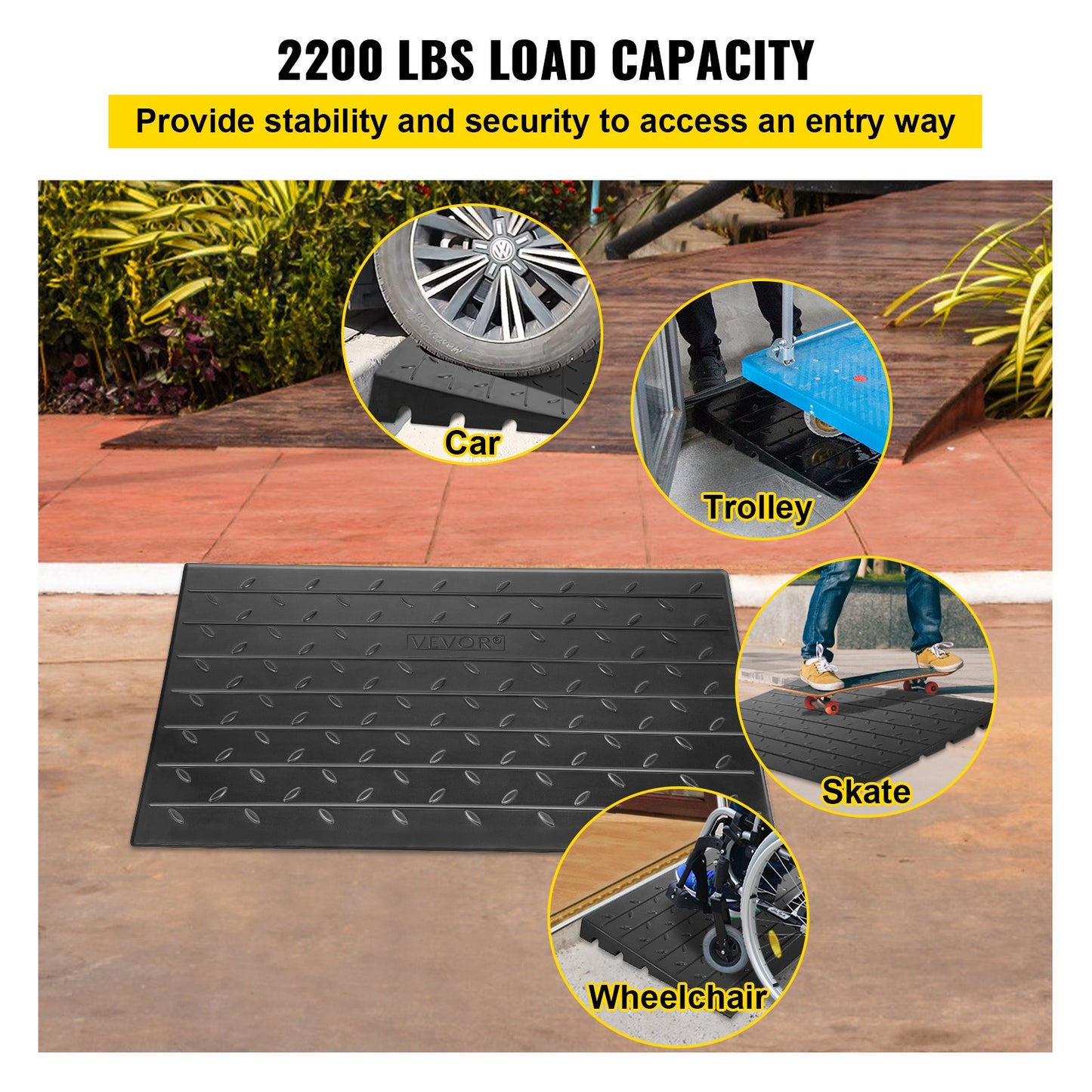 Rubber Threshold Ramp, 7.62 cm Rise Threshold Ramp Doorway, 3 Channels Cord Cover Rubber Solid Threshold Ramp, Rubber Angled Entry Rated 997.9 kg Load Capacity for Wheelchair and Scooter - Image 5