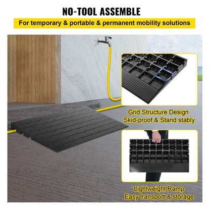 Rubber Threshold Ramp, 7.62 cm Rise Threshold Ramp Doorway, 3 Channels Cord Cover Rubber Solid Threshold Ramp, Rubber Angled Entry Rated 997.9 kg Load Capacity for Wheelchair and Scooter - Image 6