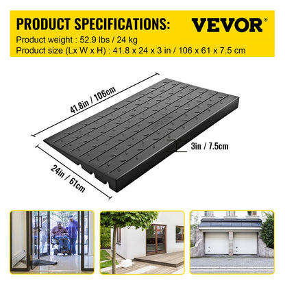 Rubber Threshold Ramp, 7.62 cm Rise Threshold Ramp Doorway, 3 Channels Cord Cover Rubber Solid Threshold Ramp, Rubber Angled Entry Rated 997.9 kg Load Capacity for Wheelchair and Scooter - Image 7