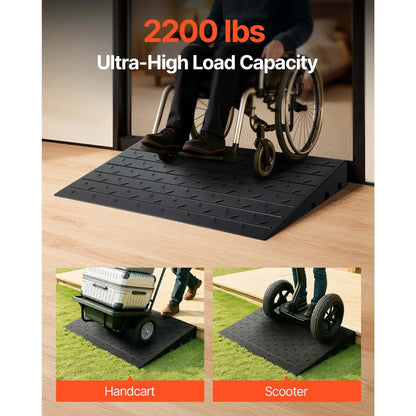 Rubber Threshold Ramp, 4" Rise Threshold Ramp Doorway, 3 Channels Cord Cover Rubber Solid Threshold Ramp, Rubber Angled Entry Rated 2200 Lbs Load Capacity for Wheelchair and Scooter - Image 2