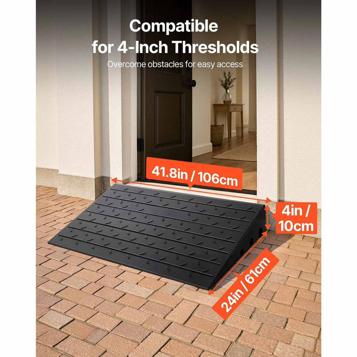 Rubber Threshold Ramp, 4" Rise Threshold Ramp Doorway, 3 Channels Cord Cover Rubber Solid Threshold Ramp, Rubber Angled Entry Rated 2200 Lbs Load Capacity for Wheelchair and Scooter - Image 3