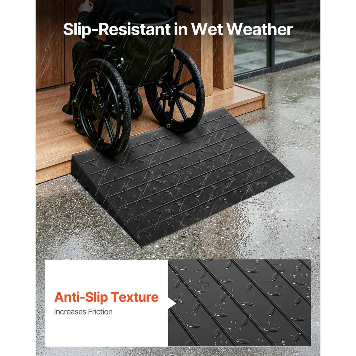 Rubber Threshold Ramp, 4" Rise Threshold Ramp Doorway, 3 Channels Cord Cover Rubber Solid Threshold Ramp, Rubber Angled Entry Rated 2200 Lbs Load Capacity for Wheelchair and Scooter - Image 4