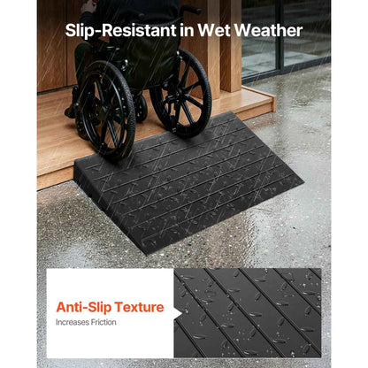 Rubber Threshold Ramp, 4" Rise Threshold Ramp Doorway, 3 Channels Cord Cover Rubber Solid Threshold Ramp, Rubber Angled Entry Rated 2200 Lbs Load Capacity for Wheelchair and Scooter - Image 4