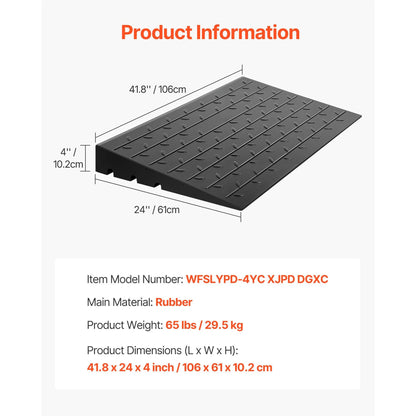 Rubber Threshold Ramp, 4" Rise Threshold Ramp Doorway, 3 Channels Cord Cover Rubber Solid Threshold Ramp, Rubber Angled Entry Rated 2200 Lbs Load Capacity for Wheelchair and Scooter - Image 7