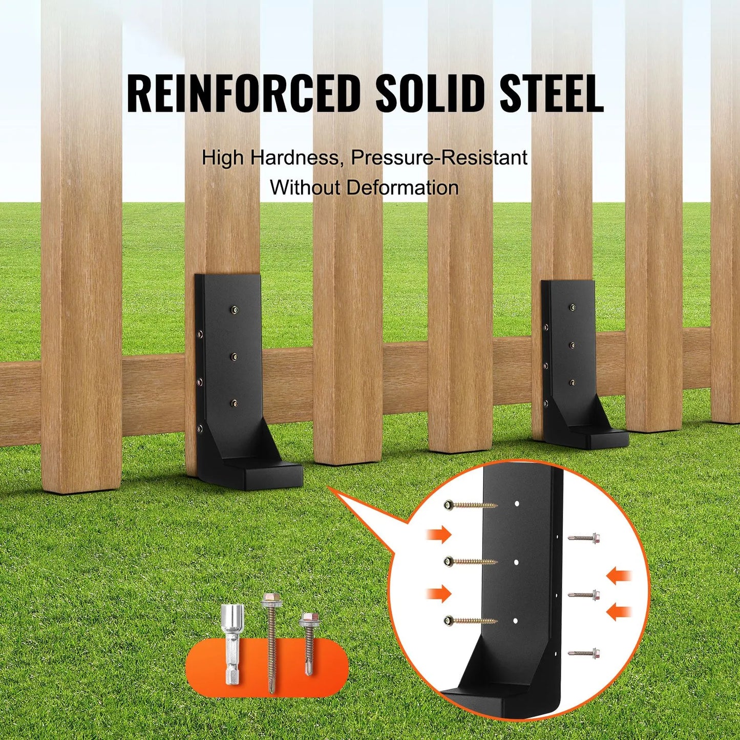 Fence Post Anchor Repair Kit, 4 Pack Inner Diameter 8.9x8.9 cm Heavy Duty Steel Fence Post Support Stakes, Anchor Ground Spike for Repair Tilted, Broken Wood Fence Post, Enveloping - Image 2