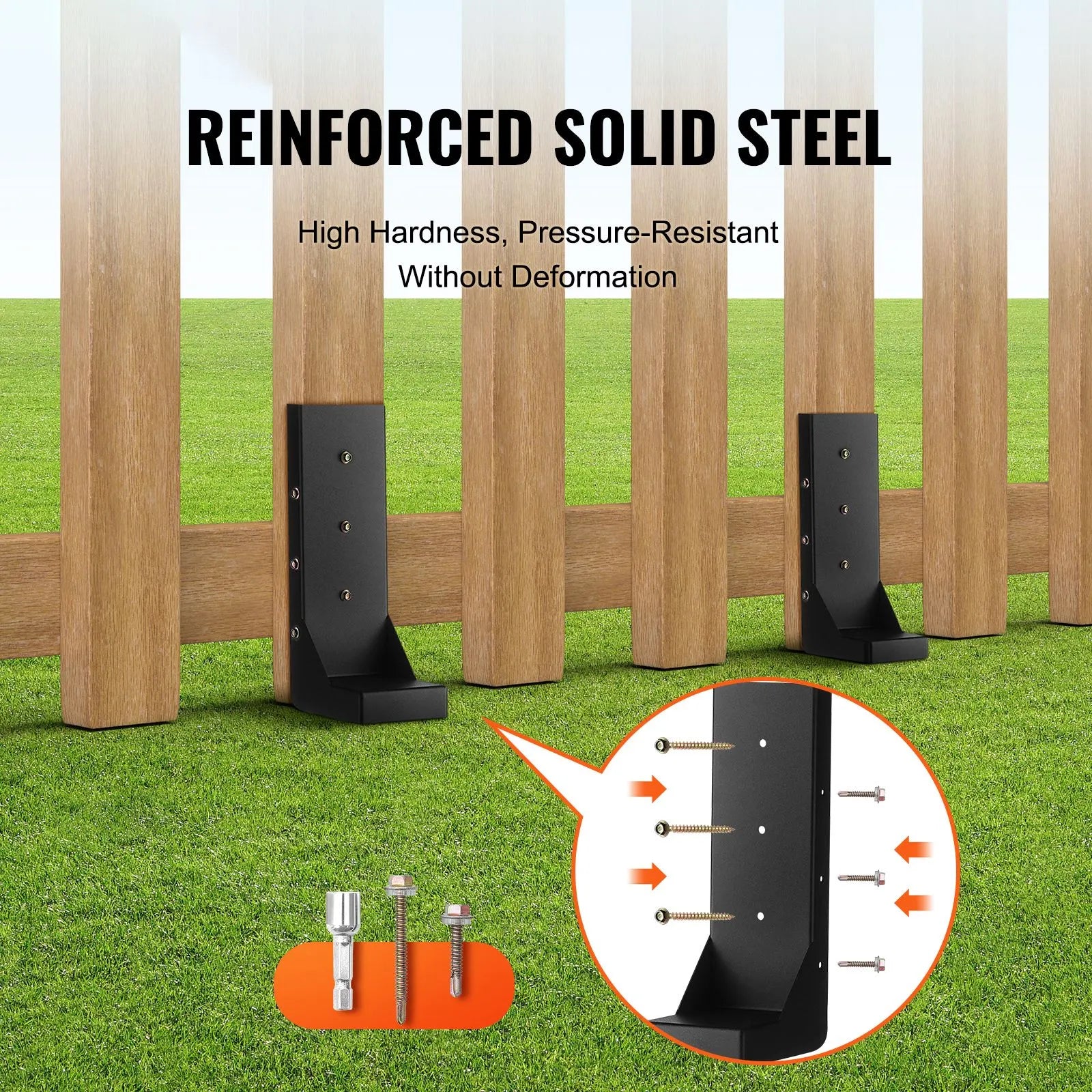 Fence Post Anchor Repair Kit, 4 Pack Inner Diameter 8.9x8.9 cm Heavy Duty Steel Fence Post Support Stakes, Anchor Ground Spike for Repair Tilted, Broken Wood Fence Post, Enveloping - Image 2