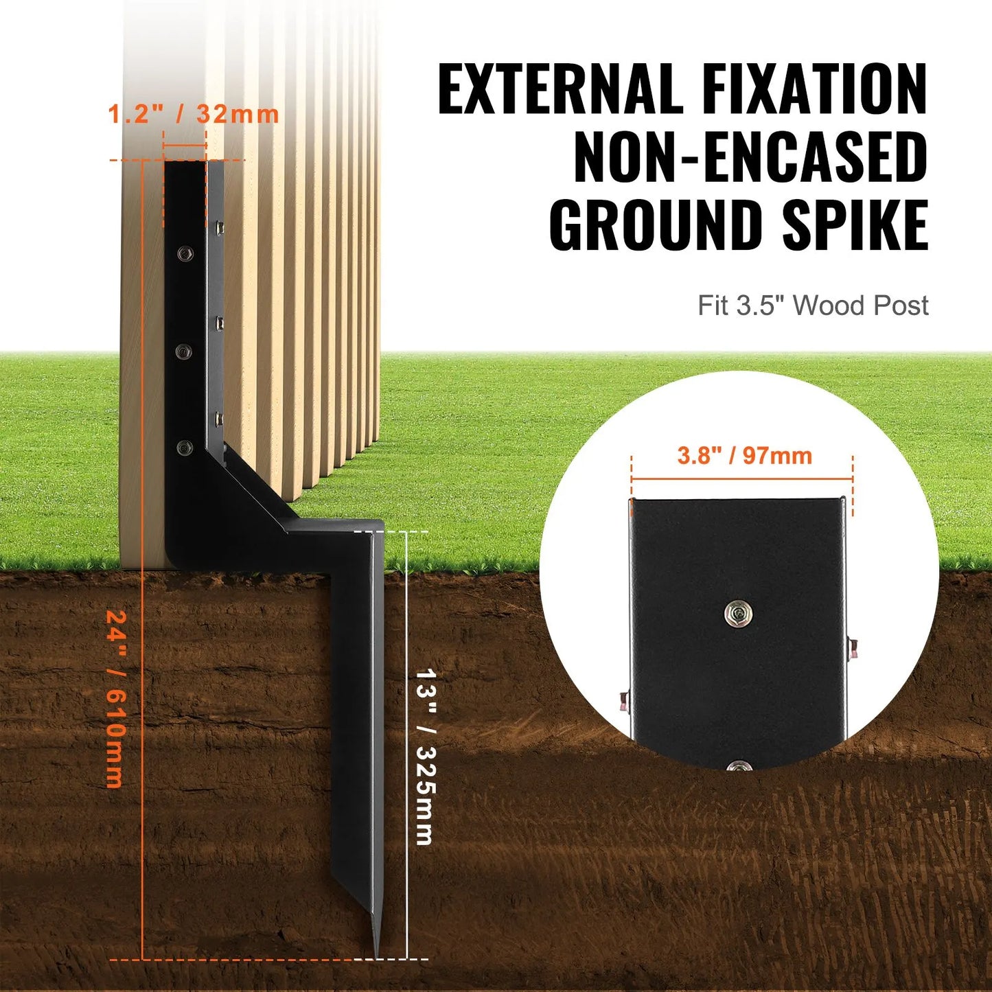 Fence Post Anchor Repair Kit, 4 Pack Inner Diameter 8.9x8.9 cm Heavy Duty Steel Fence Post Support Stakes, Anchor Ground Spike for Repair Tilted, Broken Wood Fence Post, Enveloping - Image 4