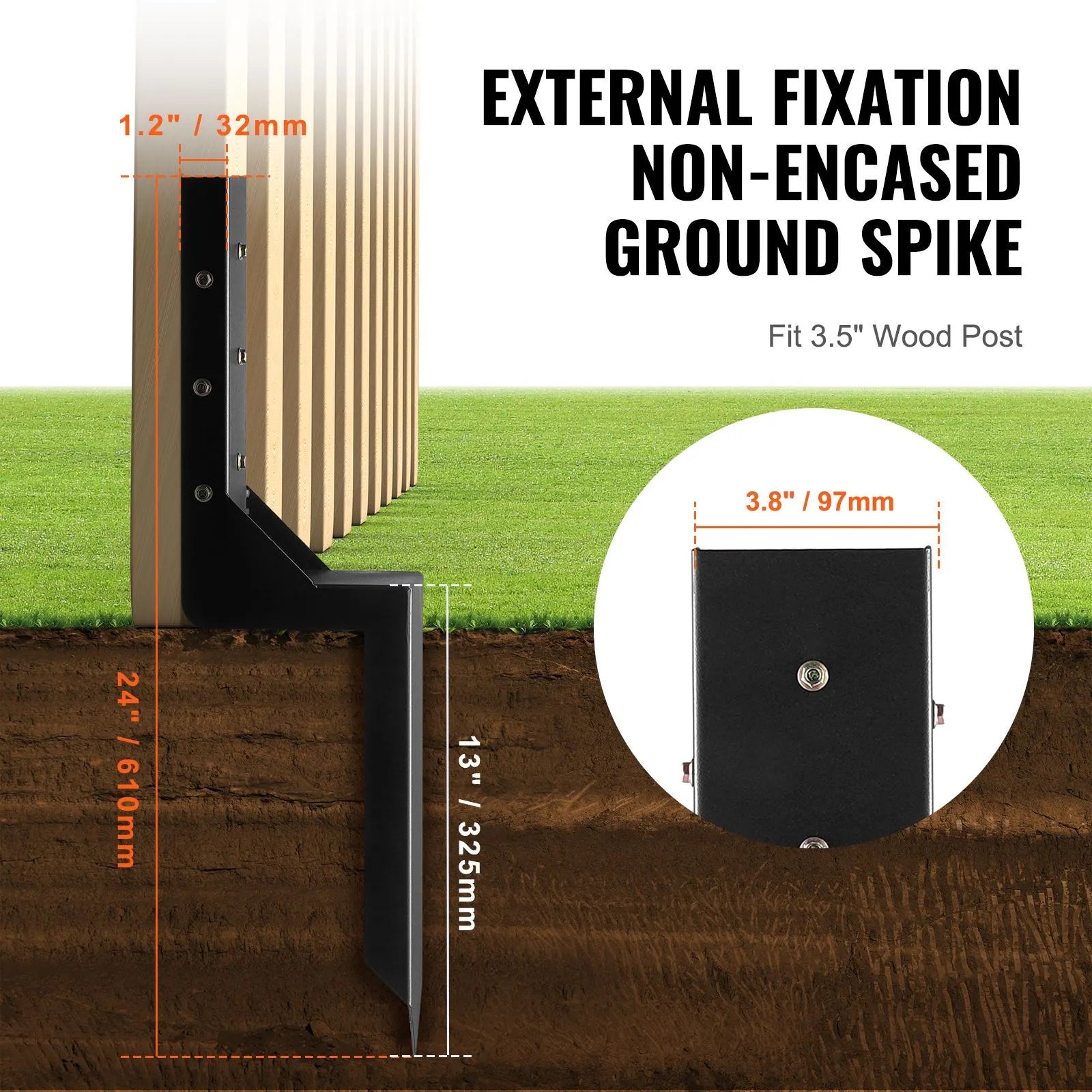 Fence Post Anchor Repair Kit, 4 Pack Inner Diameter 8.9x8.9 cm Heavy Duty Steel Fence Post Support Stakes, Anchor Ground Spike for Repair Tilted, Broken Wood Fence Post, Enveloping - Image 4