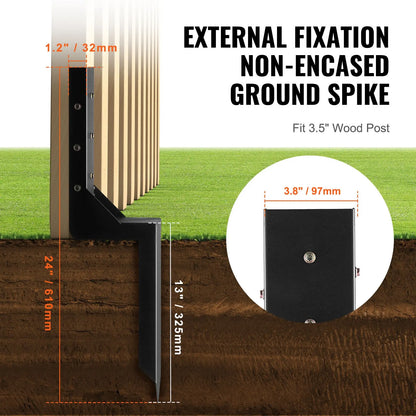 Fence Post Anchor Repair Kit, 4 Pack Inner Diameter 8.9x8.9 cm Heavy Duty Steel Fence Post Support Stakes, Anchor Ground Spike for Repair Tilted, Broken Wood Fence Post, Enveloping - Image 4