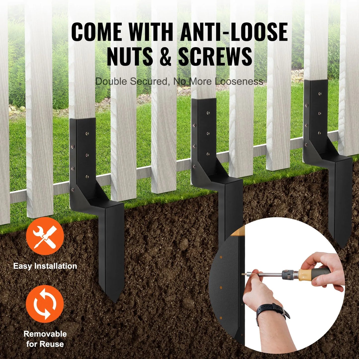 Fence Post Anchor Repair Kit, 4 Pack Inner Diameter 8.9x8.9 cm Heavy Duty Steel Fence Post Support Stakes, Anchor Ground Spike for Repair Tilted, Broken Wood Fence Post, Enveloping - Image 6