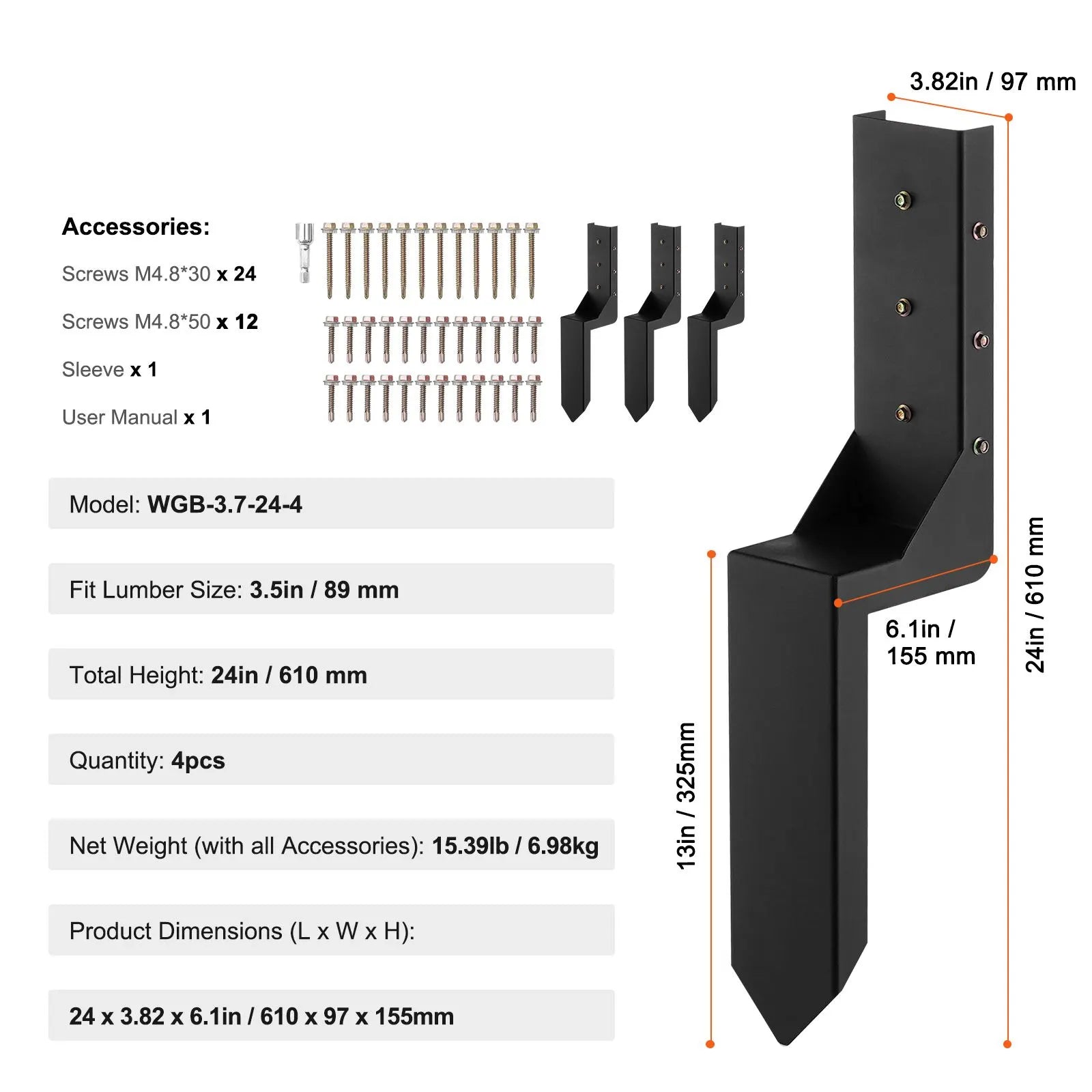 Fence Post Anchor Repair Kit, 4 Pack Inner Diameter 8.9x8.9 cm Heavy Duty Steel Fence Post Support Stakes, Anchor Ground Spike for Repair Tilted, Broken Wood Fence Post, Enveloping - Image 7