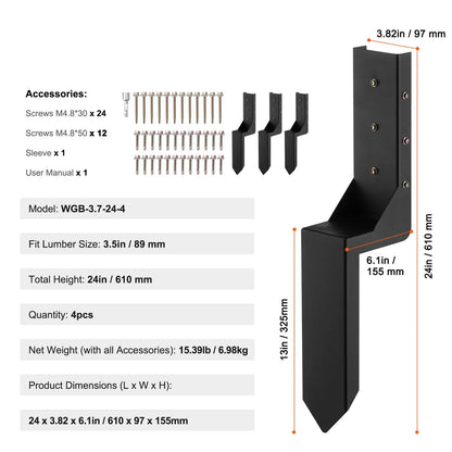 Fence Post Anchor Repair Kit, 4 Pack Inner Diameter 8.9x8.9 cm Heavy Duty Steel Fence Post Support Stakes, Anchor Ground Spike for Repair Tilted, Broken Wood Fence Post, Enveloping - Image 7