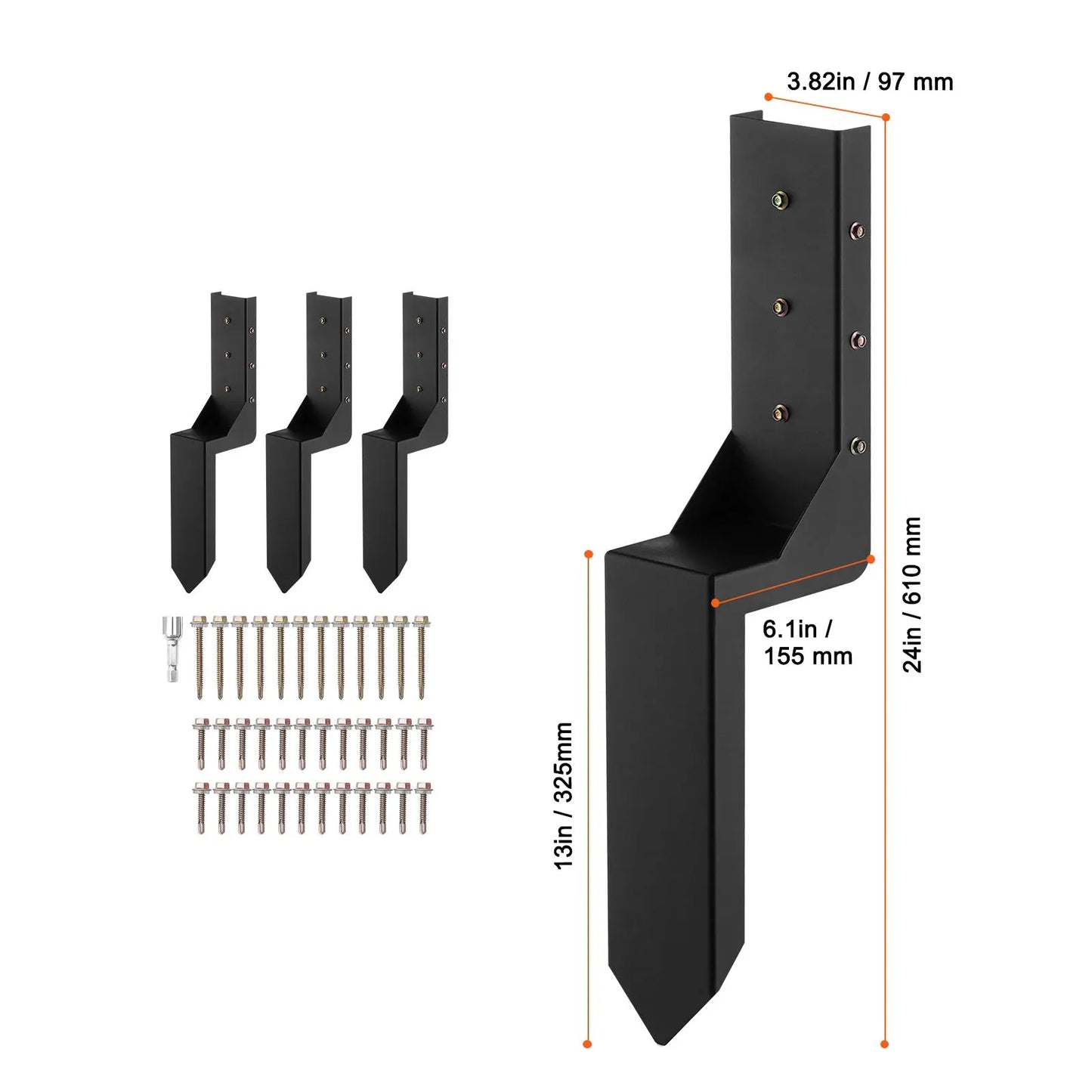 Fence Post Anchor Repair Kit, 4 Pack Inner Diameter 8.9x8.9 cm Heavy Duty Steel Fence Post Support Stakes, Anchor Ground Spike for Repair Tilted, Broken Wood Fence Post, Enveloping - Image 8