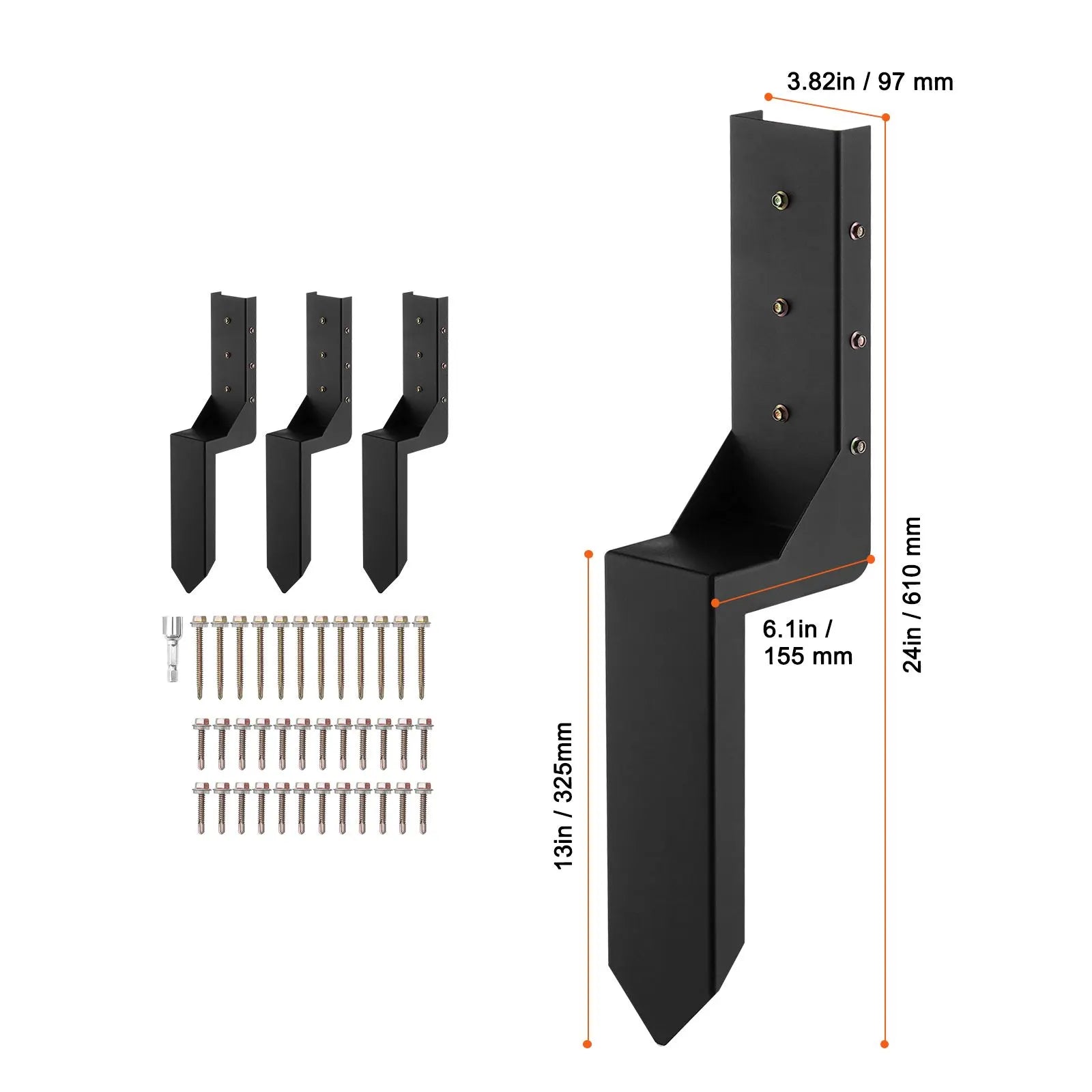 Fence Post Anchor Repair Kit, 4 Pack Inner Diameter 8.9x8.9 cm Heavy Duty Steel Fence Post Support Stakes, Anchor Ground Spike for Repair Tilted, Broken Wood Fence Post, Enveloping - Image 8