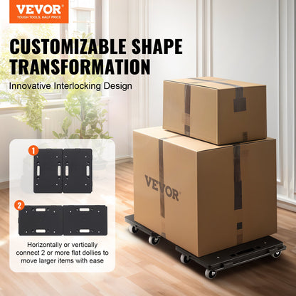 Furniture Dolly, 500 lbs Capacity Each Count, Furniture Mover with Wheels, Portable Moving Rollers 4 Wheels Heavy Duty, Small Flat Dolly Cart with Interlocking for Heavy Furniture, 2 Pack, Black - Image 2