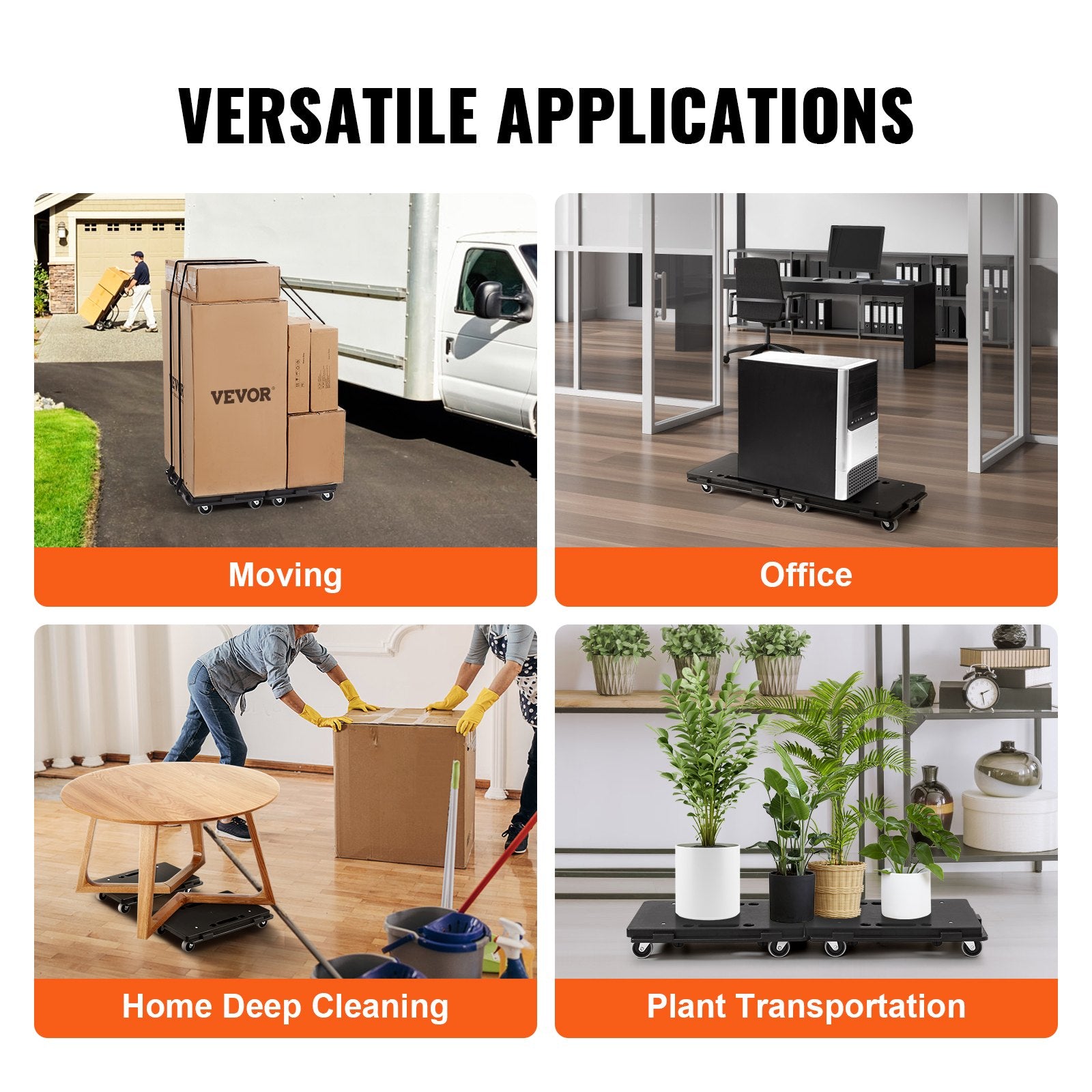 Furniture Dolly, 500 lbs Capacity Each Count, Furniture Mover with Wheels, Portable Moving Rollers 4 Wheels Heavy Duty, Small Flat Dolly Cart with Interlocking for Heavy Furniture, 2 Pack, Black - Image 5