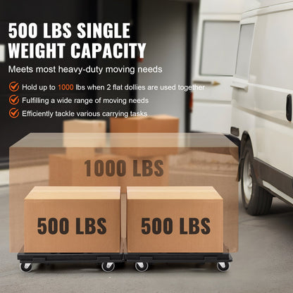 Furniture Dolly, 500 lbs Capacity Each Count, Furniture Mover with Wheels, Portable Moving Rollers 4 Wheels Heavy Duty, Small Flat Dolly Cart with Interlocking for Heavy Furniture, 2 Pack, Black - Image 6