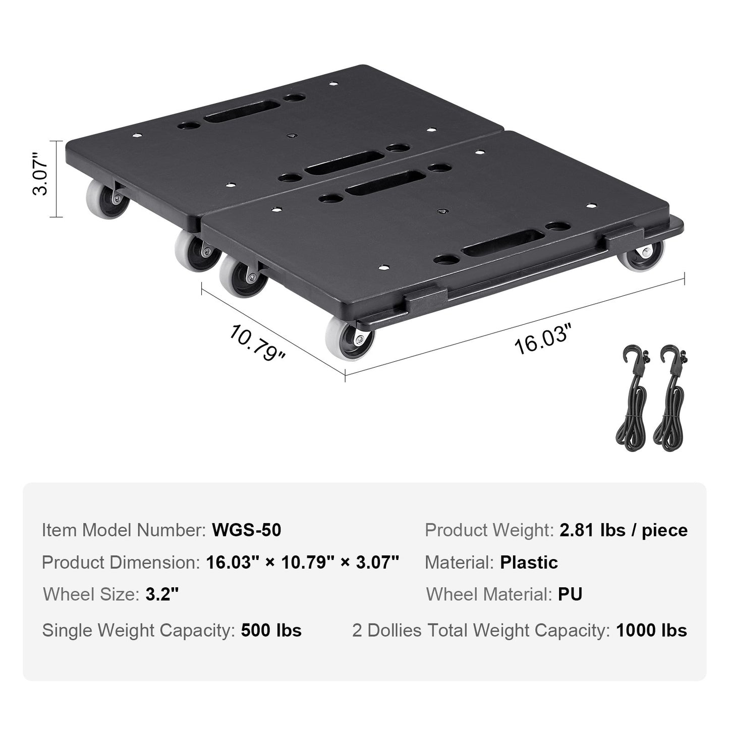 Furniture Dolly, 500 lbs Capacity Each Count, Furniture Mover with Wheels, Portable Moving Rollers 4 Wheels Heavy Duty, Small Flat Dolly Cart with Interlocking for Heavy Furniture, 2 Pack, Black - Image 7