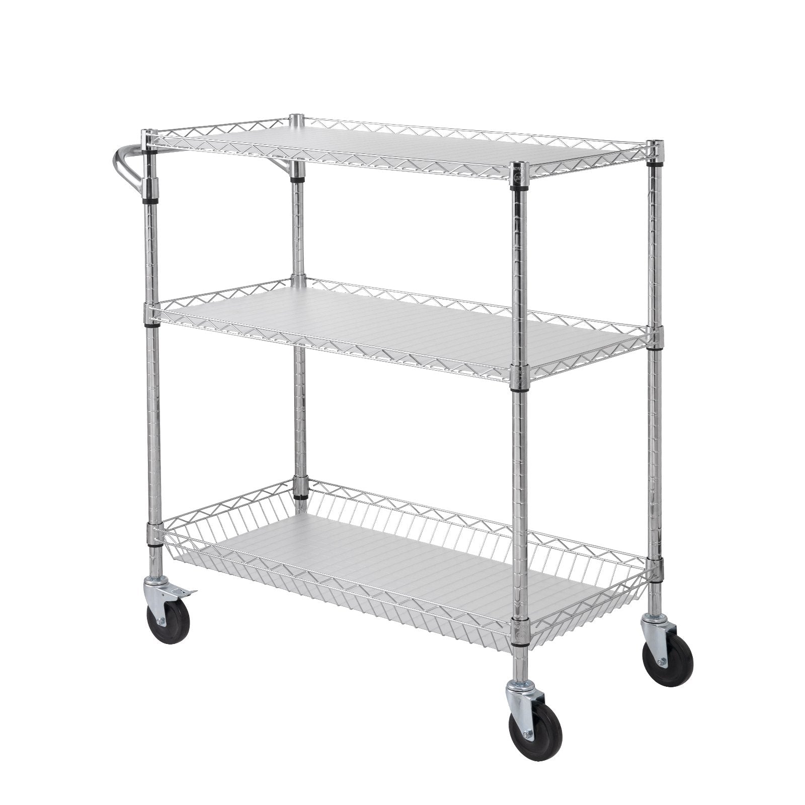 Kitchen Utility Cart, 3 Tiers, Wire Rolling Cart, Steel Service Cart on Wheels, Metal Storage Trolley with 80mm Basket Curved Handle PP Liner 6 Hooks, for Indoor and Outdoor - Image 9