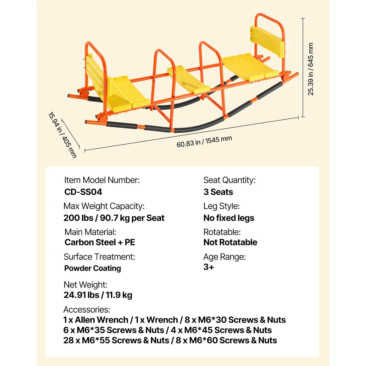 Kids Seesaw 90 kg Capacity Metal Rocking Teeter Totter with Handles - Image 7