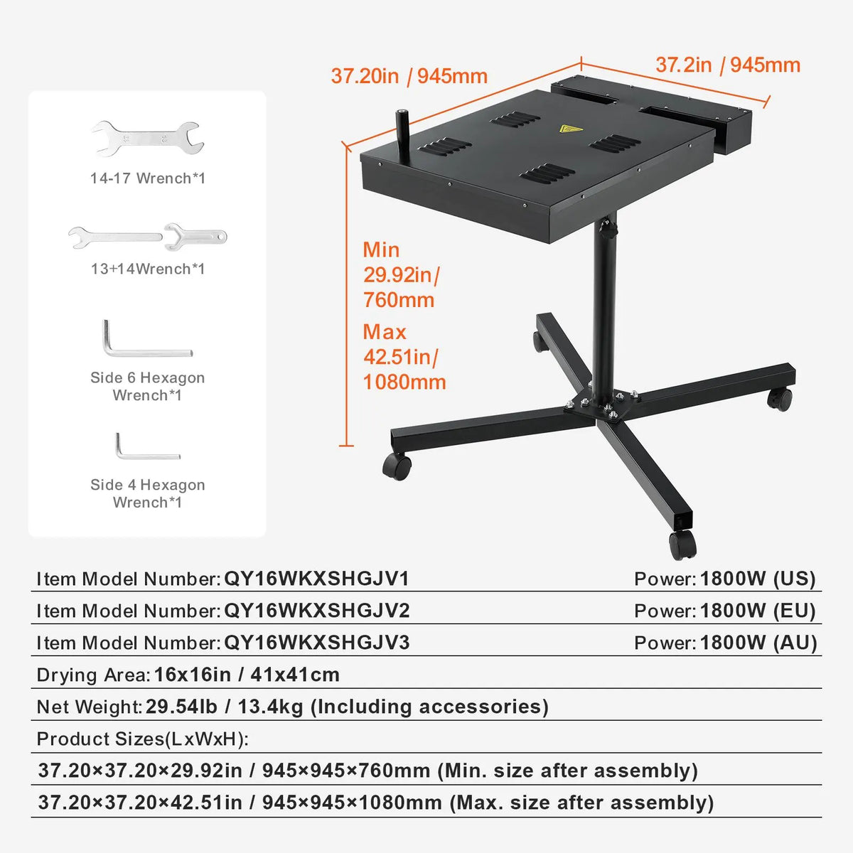 Flash Dryer, 16 x 16 inch Flash Dryer for Screen Printing, 0-750℉ Temperature Control, High Power Silk Screen Printing Dryer with Height Adjustable Stand, 360° Rotation, T-Shirt Curing Machine - Image 7